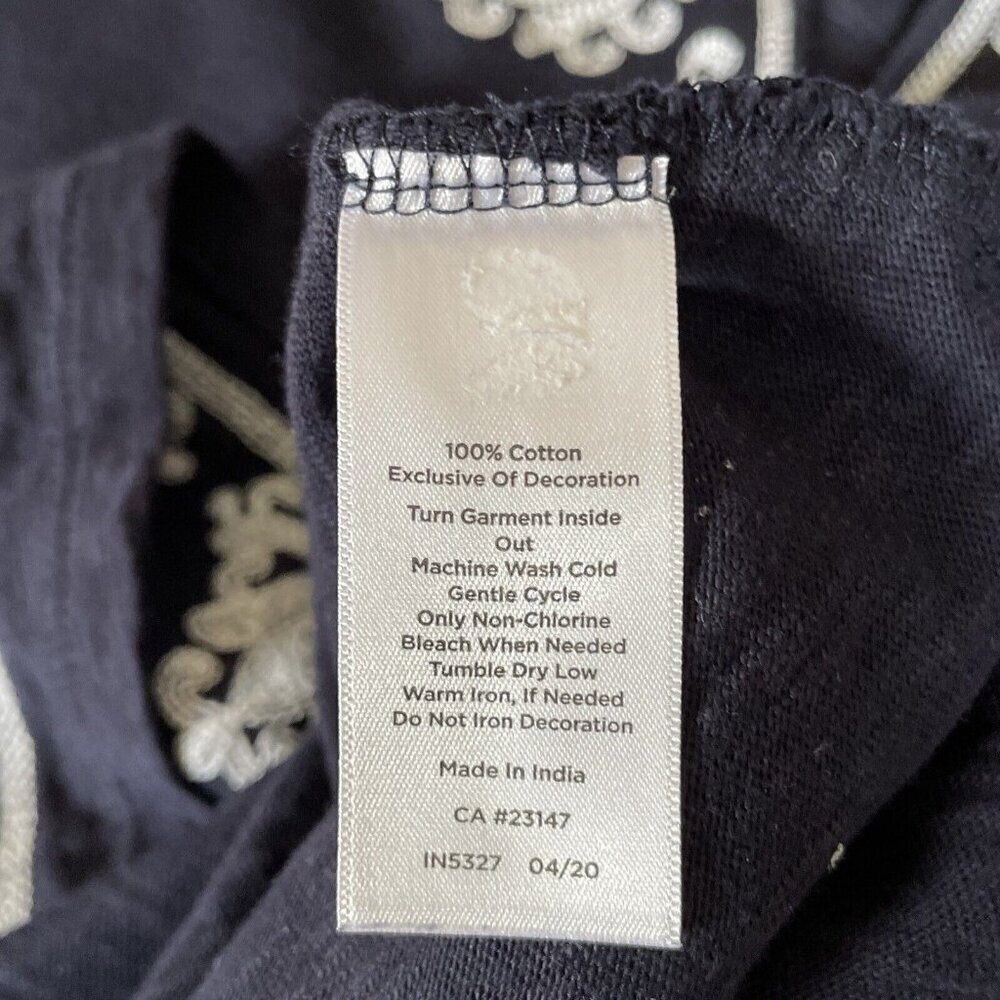 TALBOTS Women's V-Neck Cotton Tunic Size S Embroidered Trim Navy Lagenlook EUC! - Picture 7 of 9
